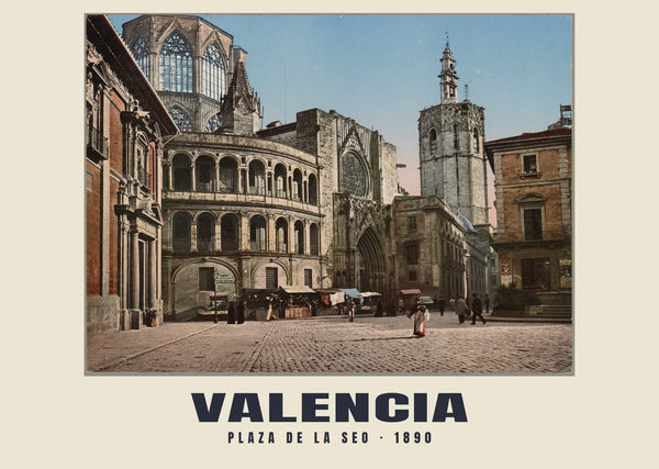 Plaza de la Seo, Valencia — 1890 · Vintage photochrom print