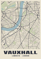 Heritage street map poster of Vauxhall, Lambeth, London