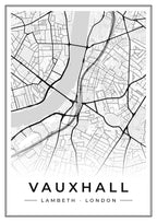 Street map poster of Vauxhall, Lambeth, London