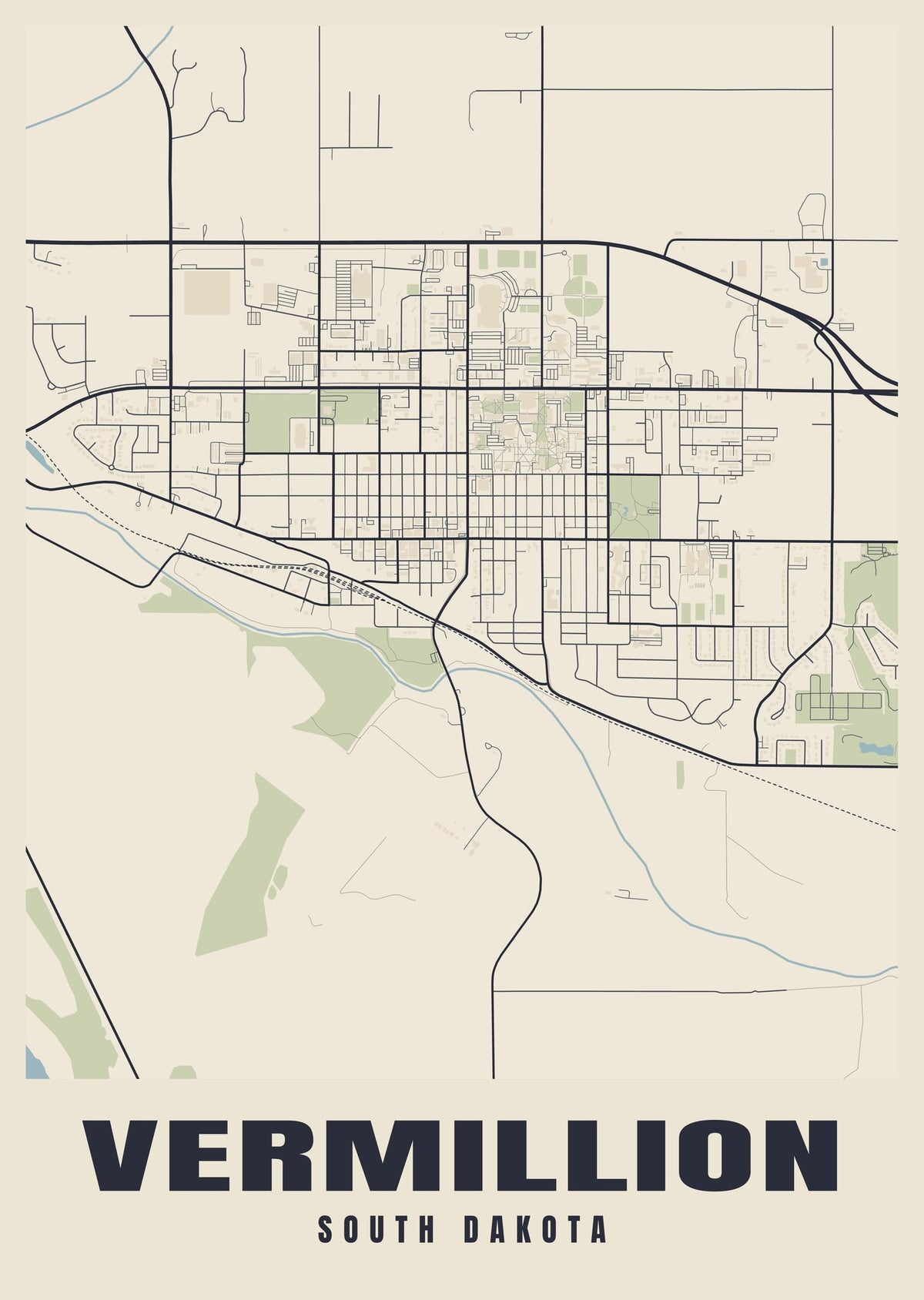 Street map poster of Vermillion, South Dakota