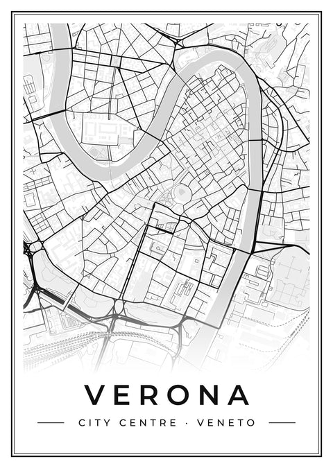 Verona City Centre Street Map Poster