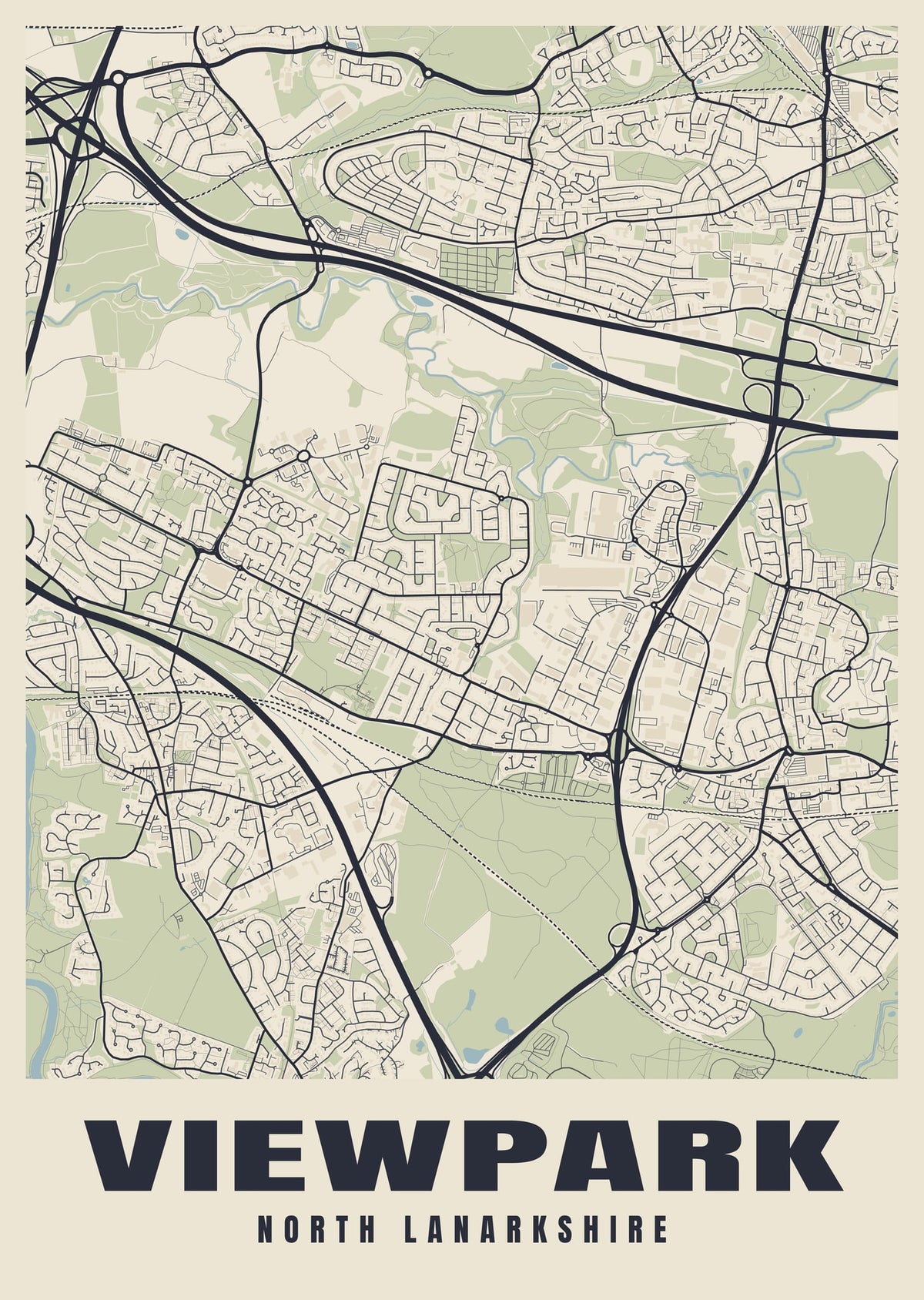 Street map poster of Viewpark, North Lanarkshire