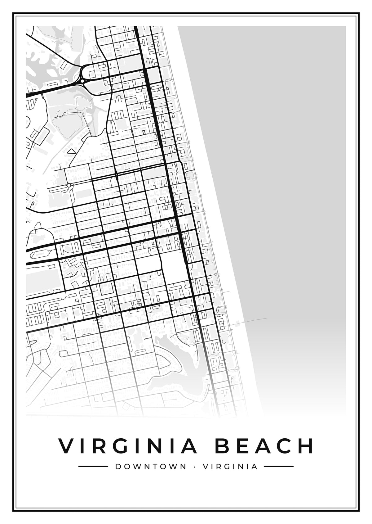 Street map poster of downtown Virginia Beach, Virginia