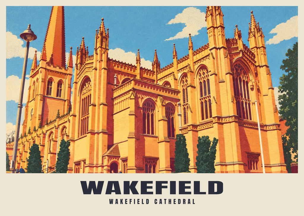 Wakefield Cathedral poster, Retro Railway style
