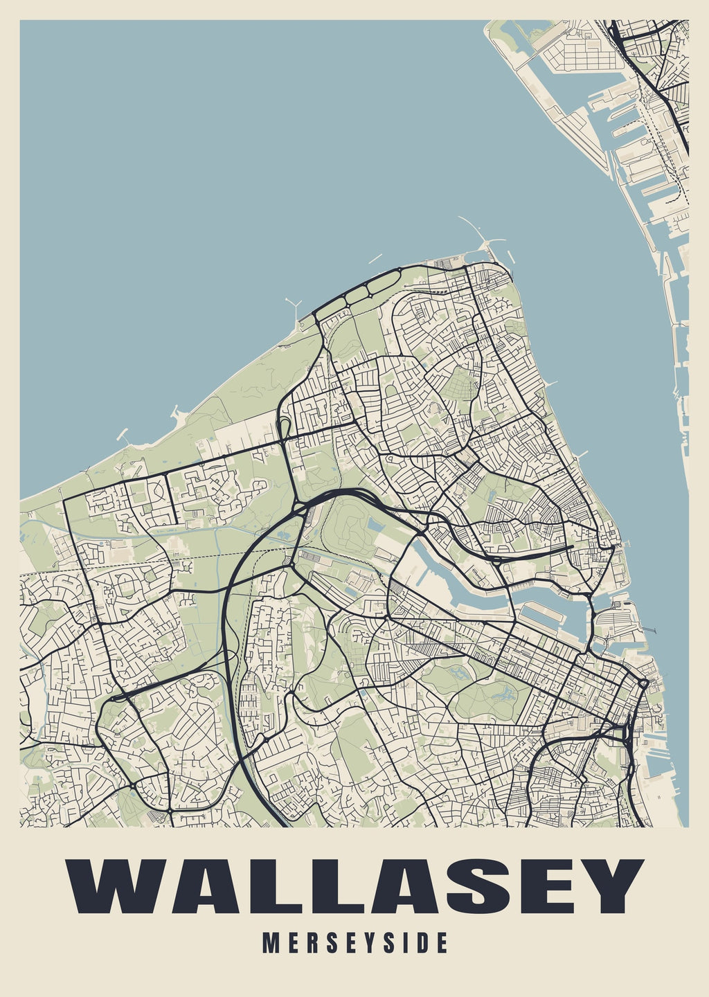 Street map poster of Wallasey, Merseyside