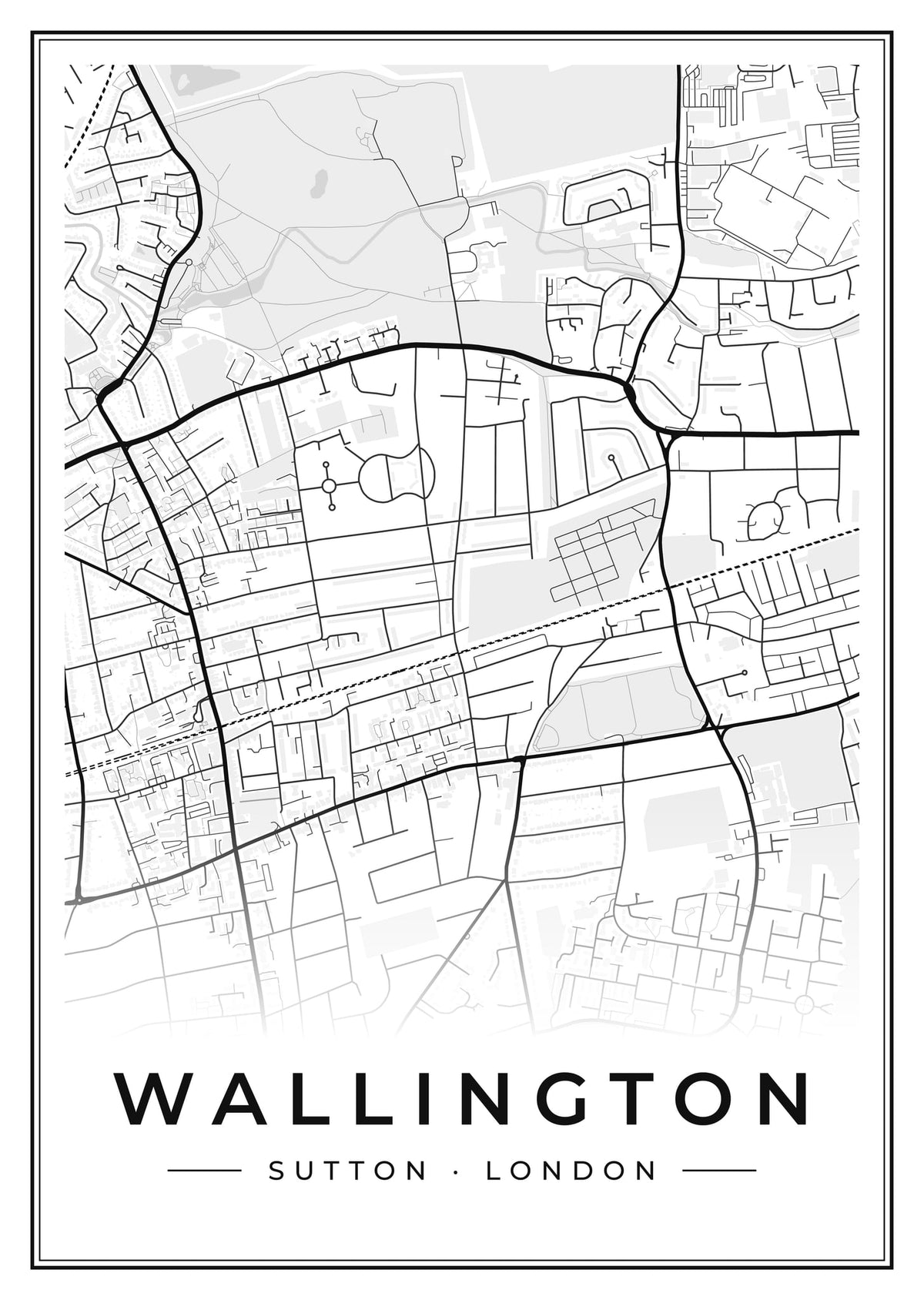 Street map poster of Wallington, Sutton, London