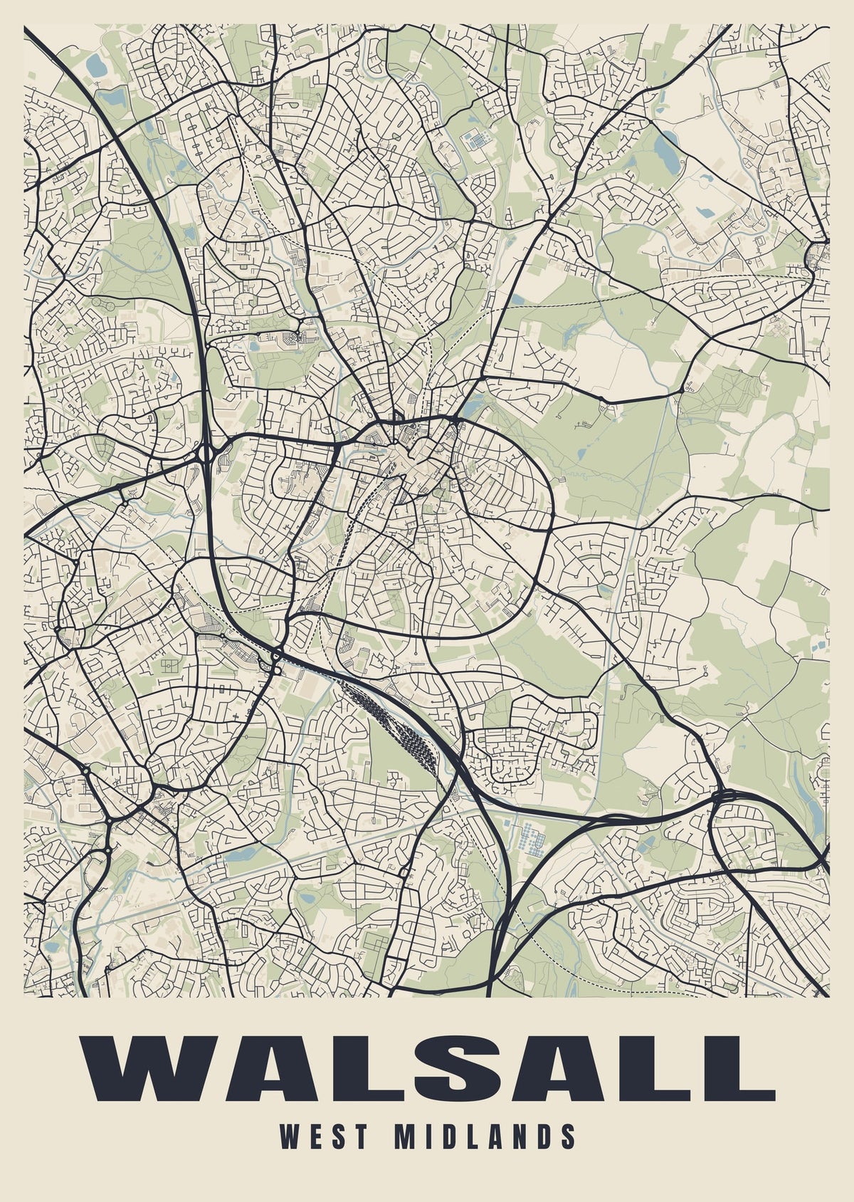 Street map poster of Walsall, West Midlands