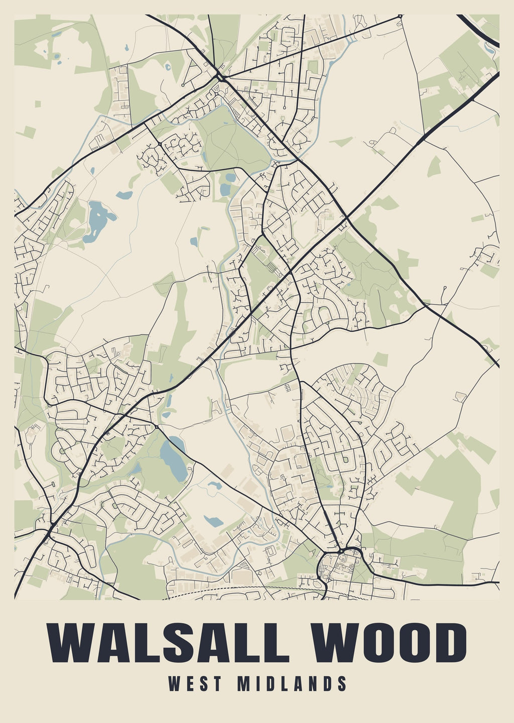Street map poster of Walsall Wood, West Midlands