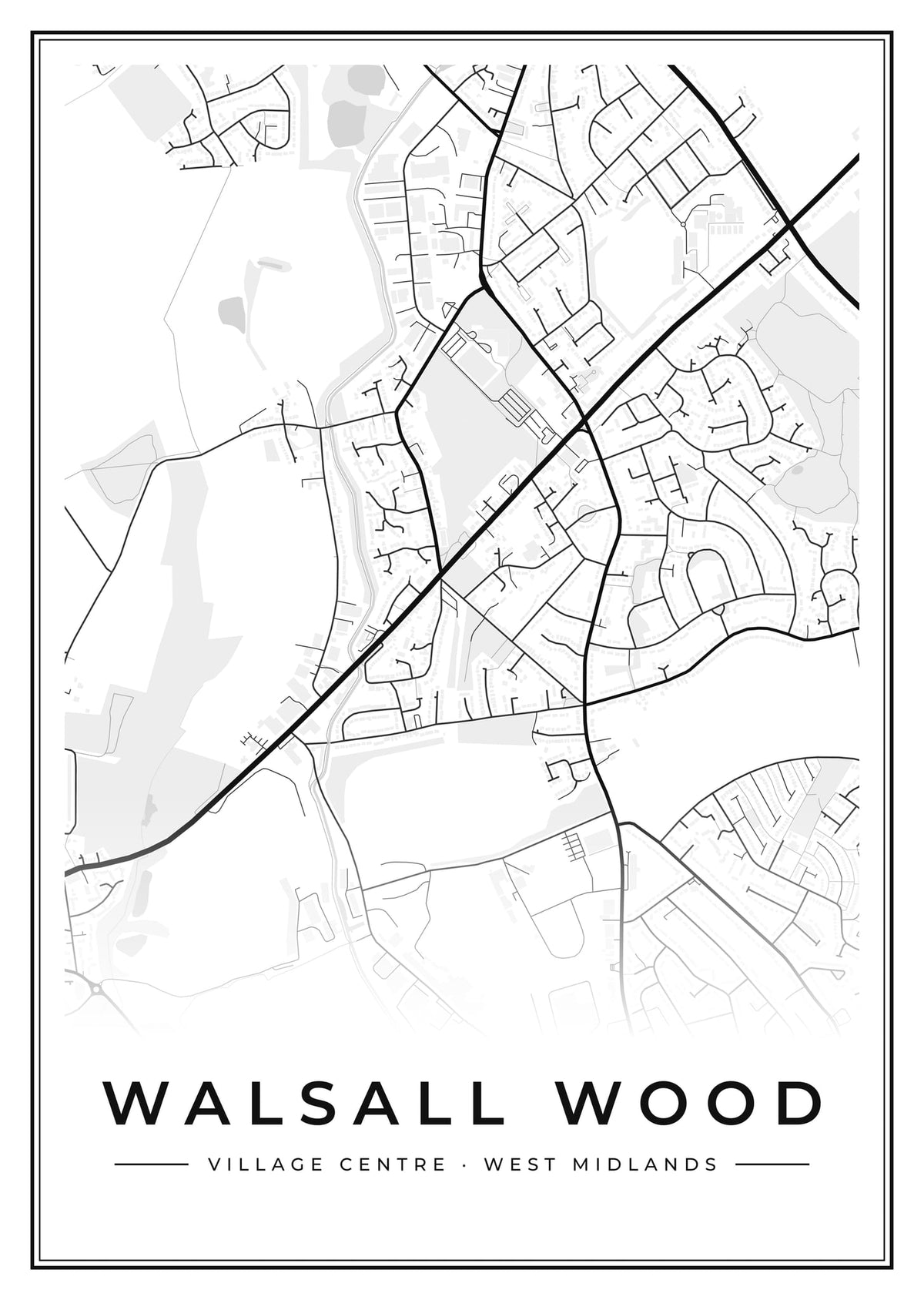 Street map poster of Walsall Wood village centre, West Midlands