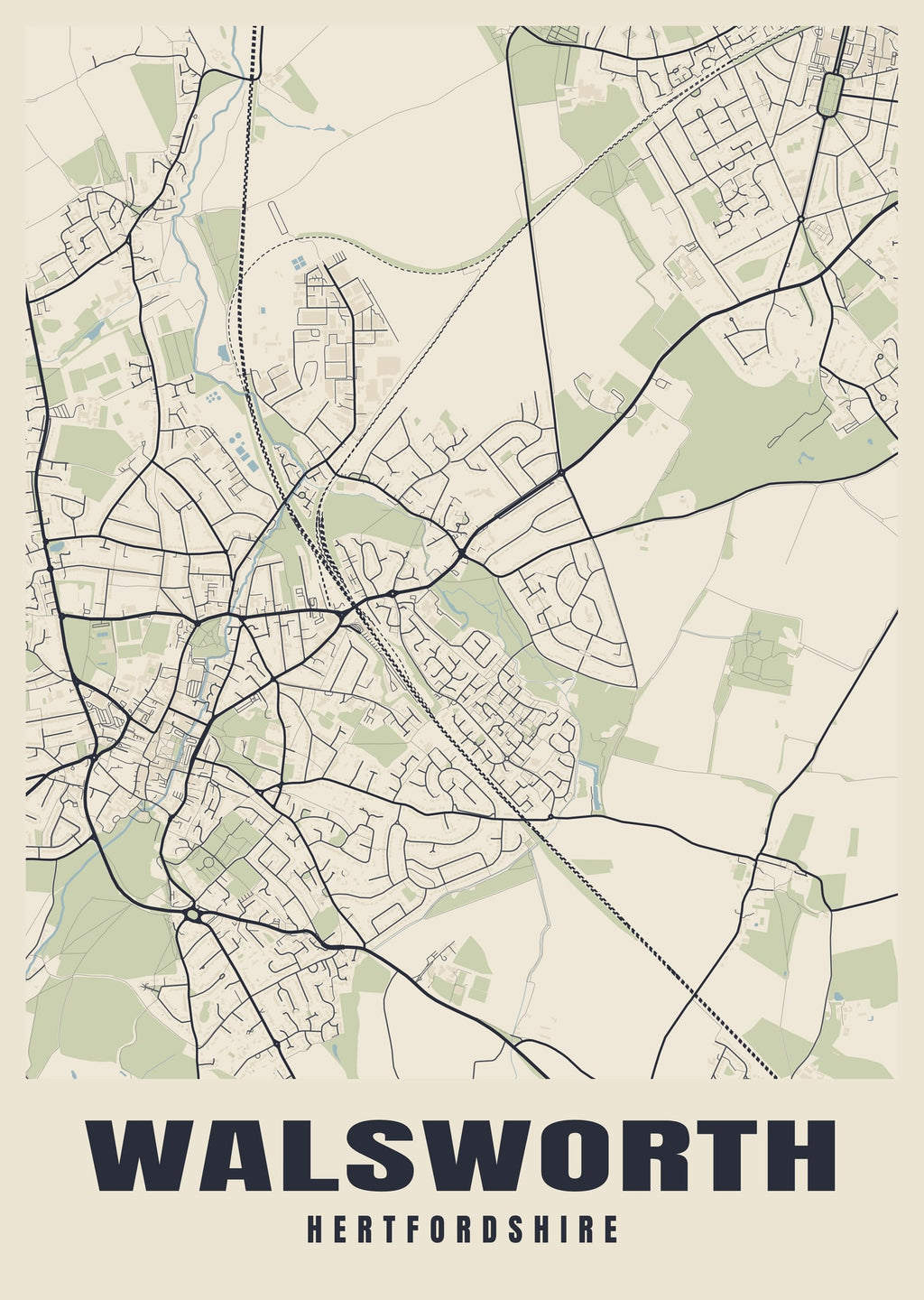 Street map poster of Walsworth, Hertfordshire