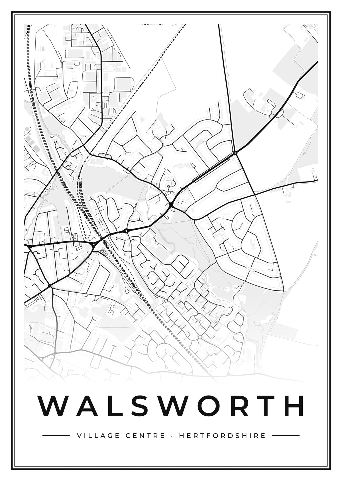 Street map poster of Walsworth village centre, Hertfordshire