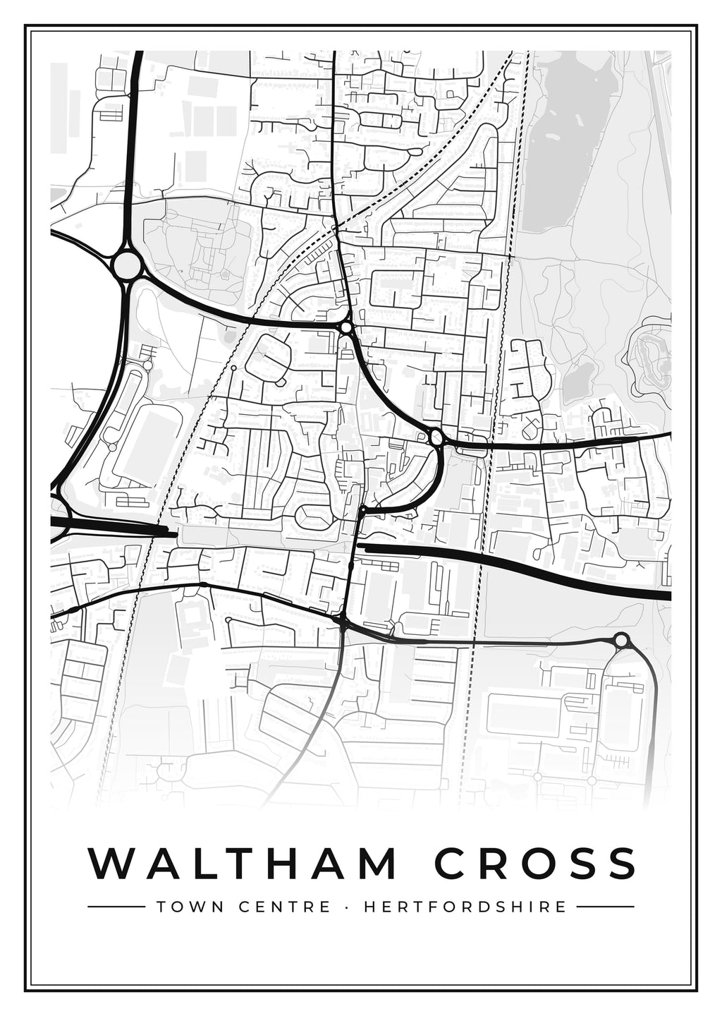 Street map poster of Waltham Cross town centre, Hertfordshire