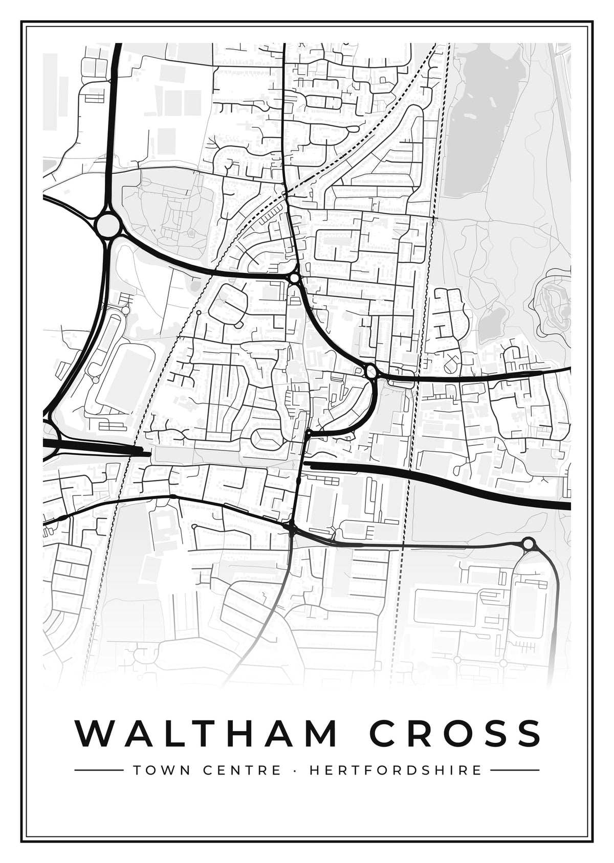 Street map poster of Waltham Cross town centre, Hertfordshire