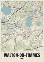 Street map poster of Walton-on-Thames, Surrey