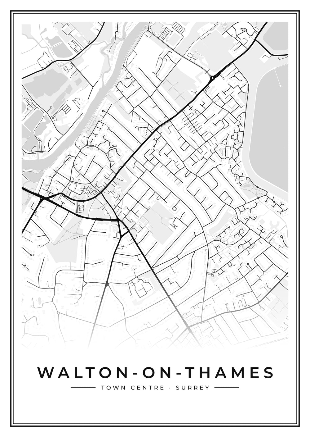 Walton-on-Thames Town Centre Street Map Poster