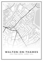Street map poster of Walton-on-Thames town centre, Surrey