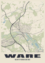 Street map poster of Ware, Hertfordshire