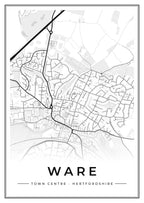 Street map poster of Ware town centre, Hertfordshire