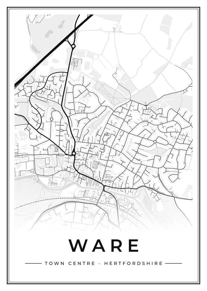 Ware Town Centre Street Map Poster
