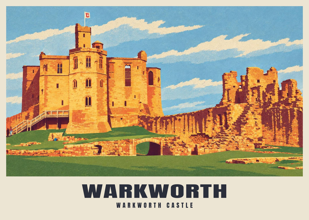 Warkworth Castle poster, Retro Railway style
