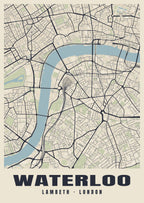 Heritage street map poster of Waterloo, Lambeth, London
