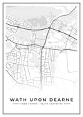 Street map poster of Wath upon Dearne town centre, South Yorkshire