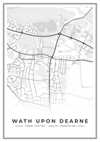 Street map poster of Wath upon Dearne town centre, South Yorkshire