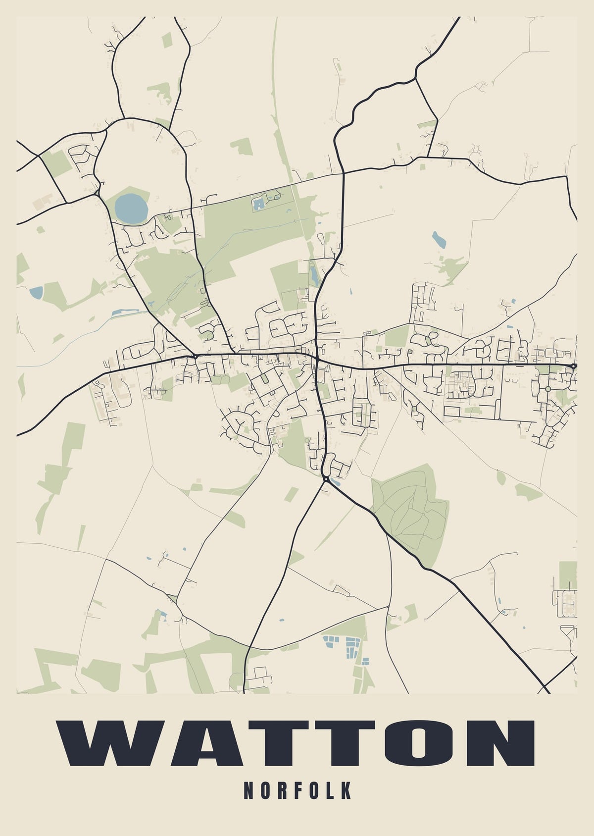 Street map poster of Watton, Norfolk
