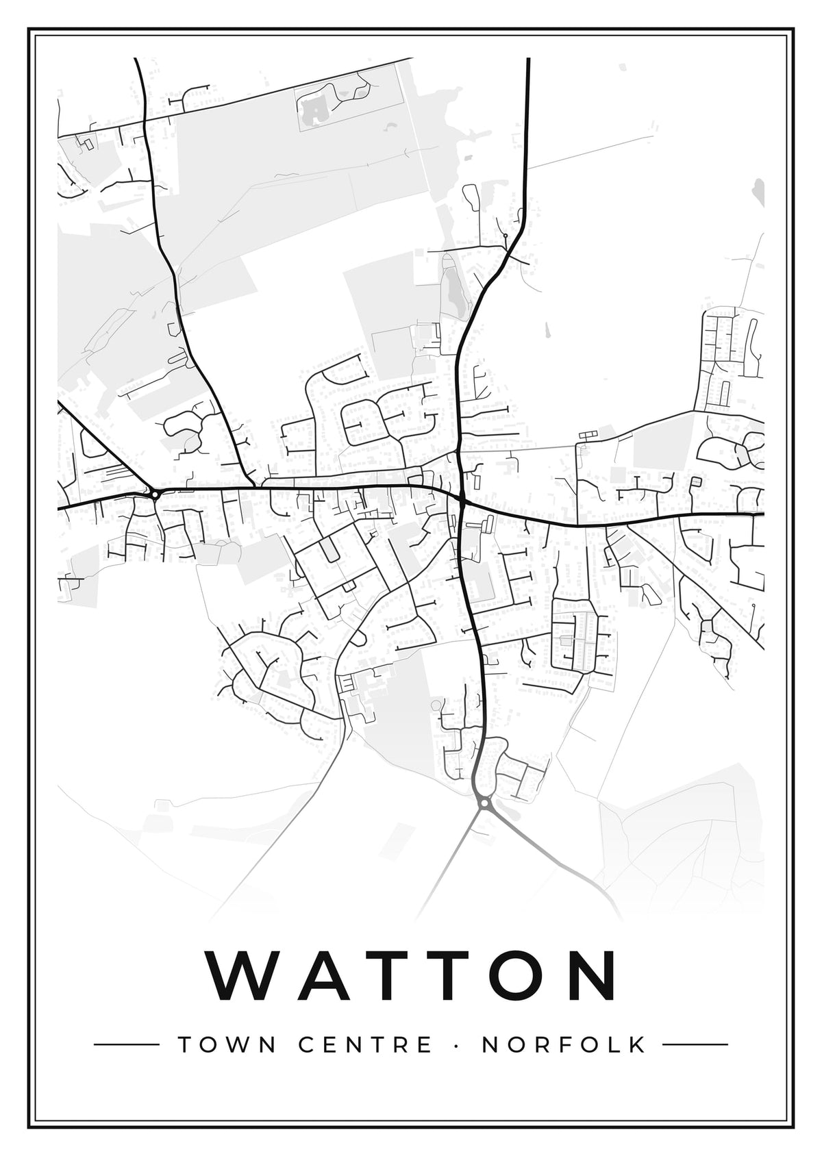 Street map poster of Watton town centre, Norfolk