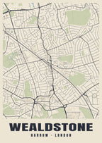 Heritage street map poster of Wealdstone, Harrow, London