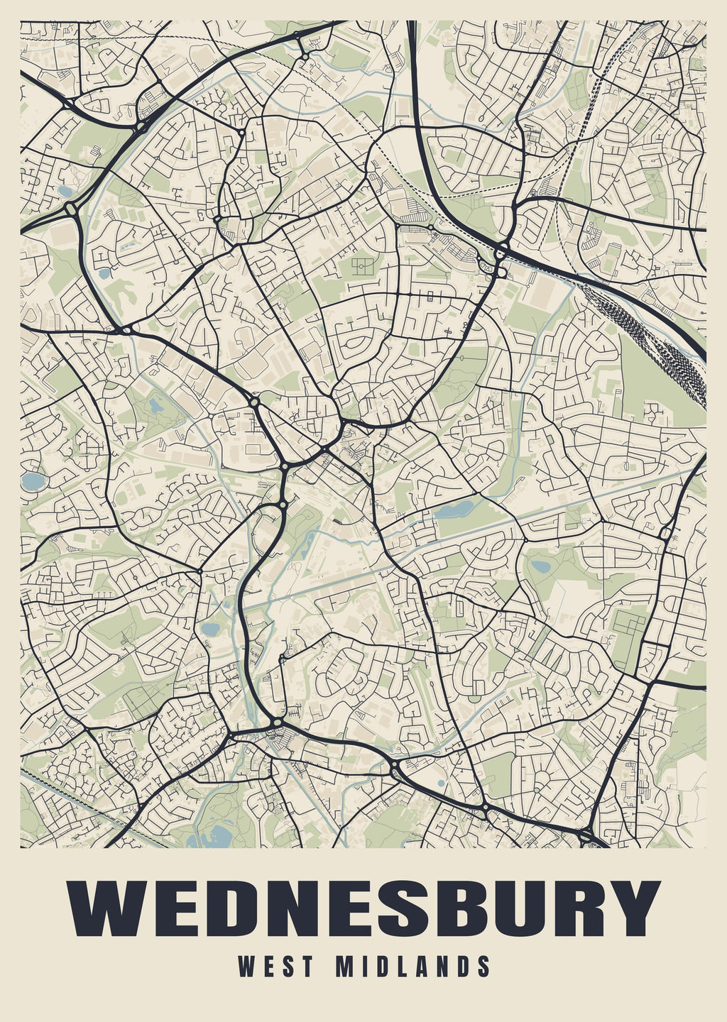 Street map poster of Wednesbury, West Midlands