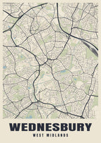 Street map poster of Wednesbury, West Midlands
