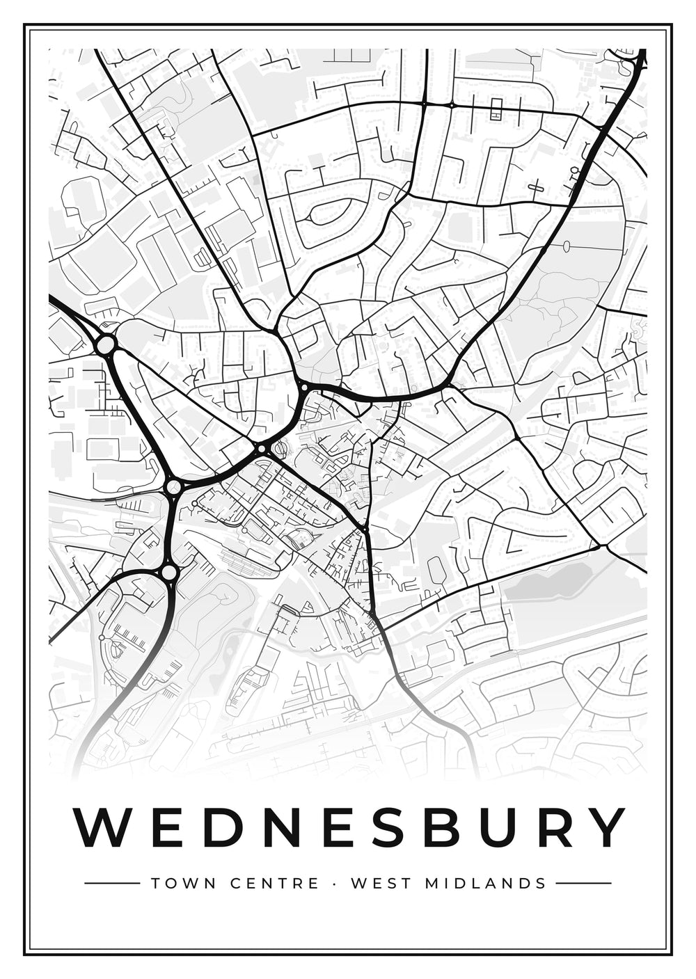 Wednesbury Town Centre Street Map Poster