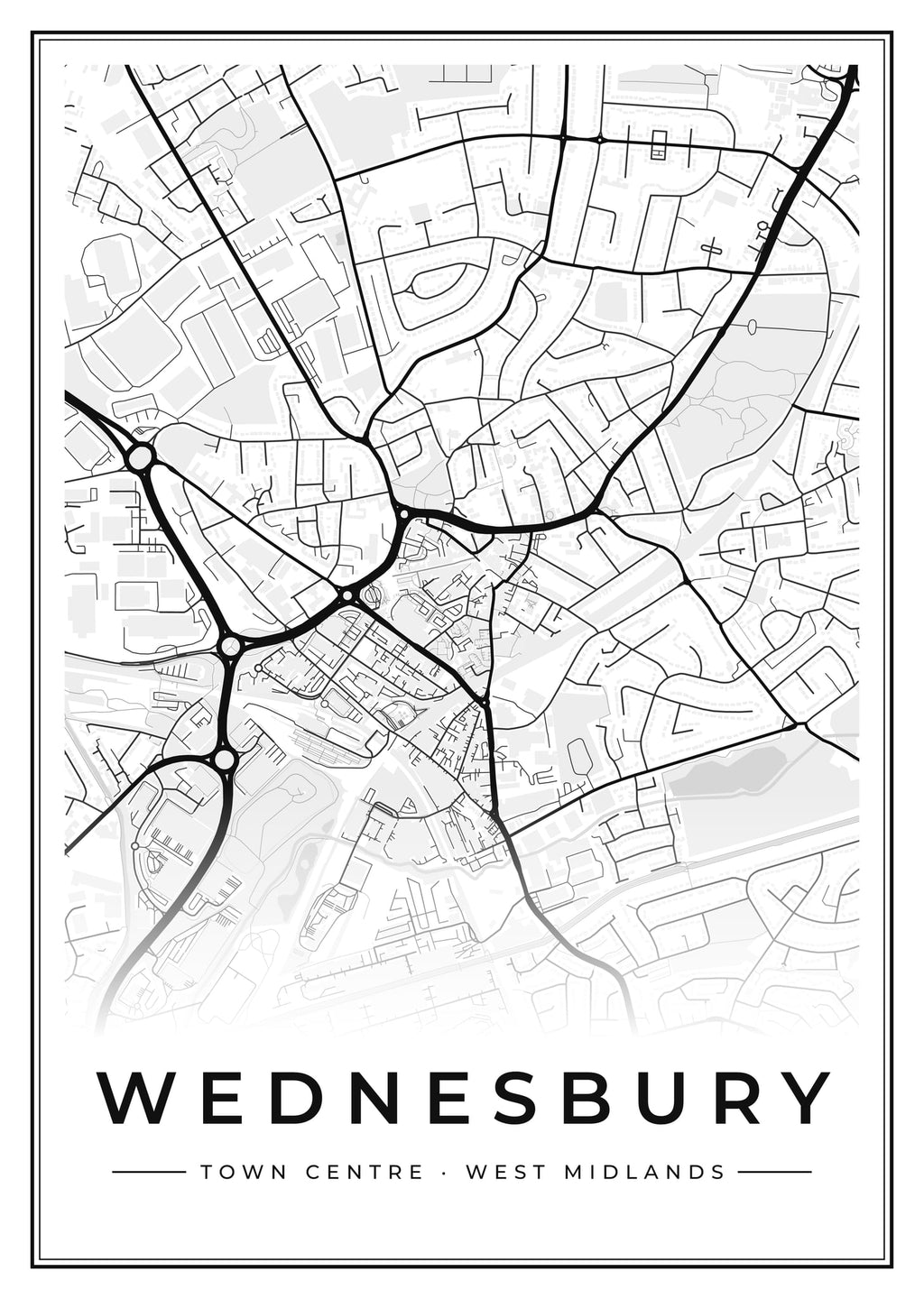 Street map poster of Wednesbury town centre, West Midlands