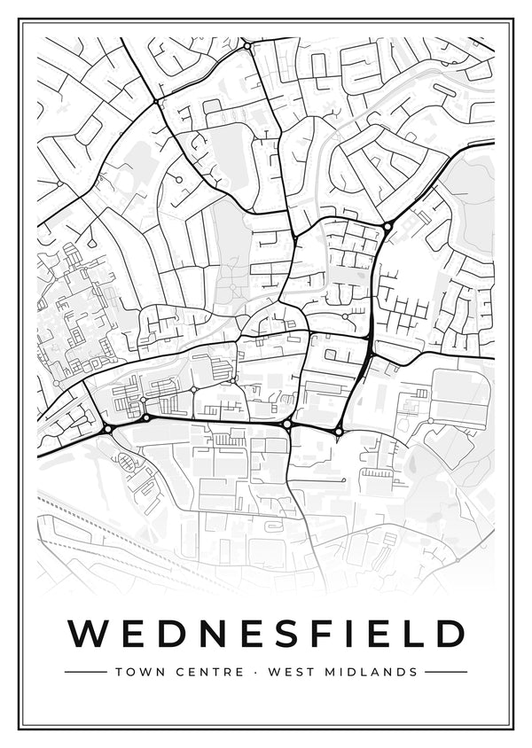 Wednesfield Town Centre Street Map Poster