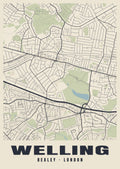 Heritage street map poster of Welling, Bexley, London