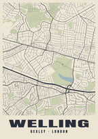 Heritage street map poster of Welling, Bexley, London