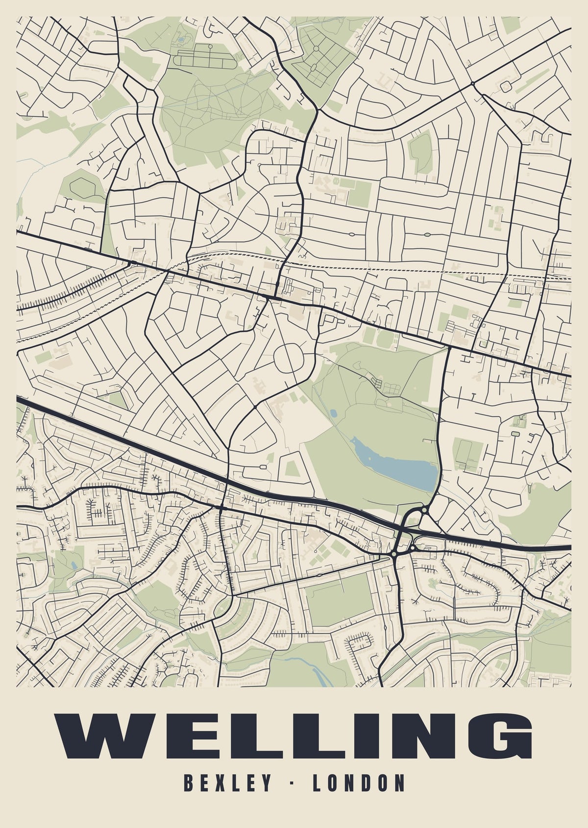 Heritage street map poster of Welling, Bexley, London