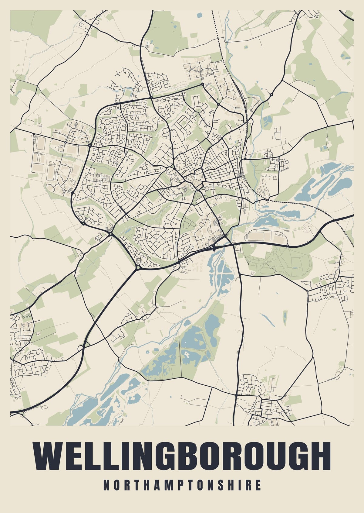 Street map poster of Wellingborough, Northamptonshire