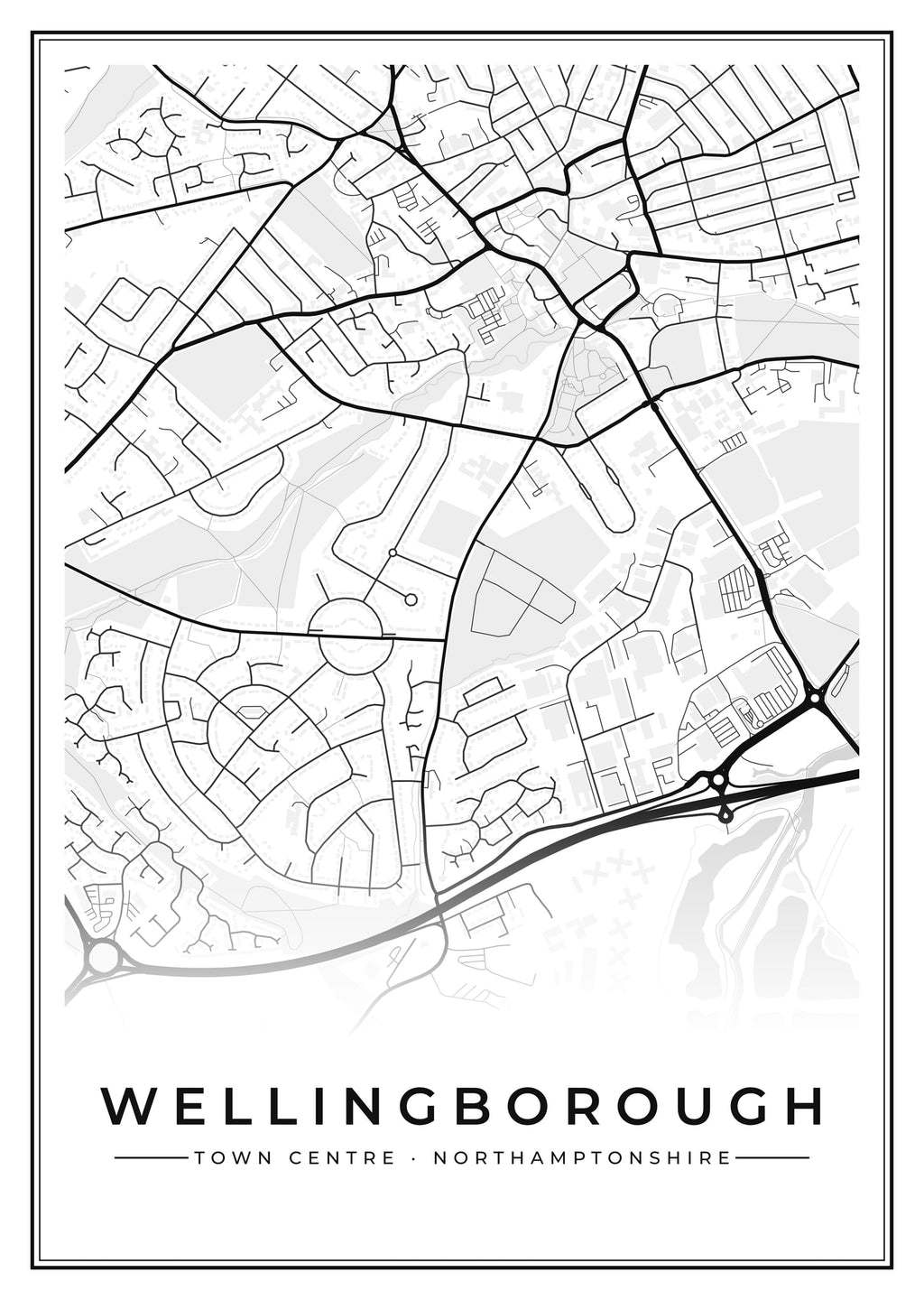 Street map poster of Wellingborough town centre, Northamptonshire