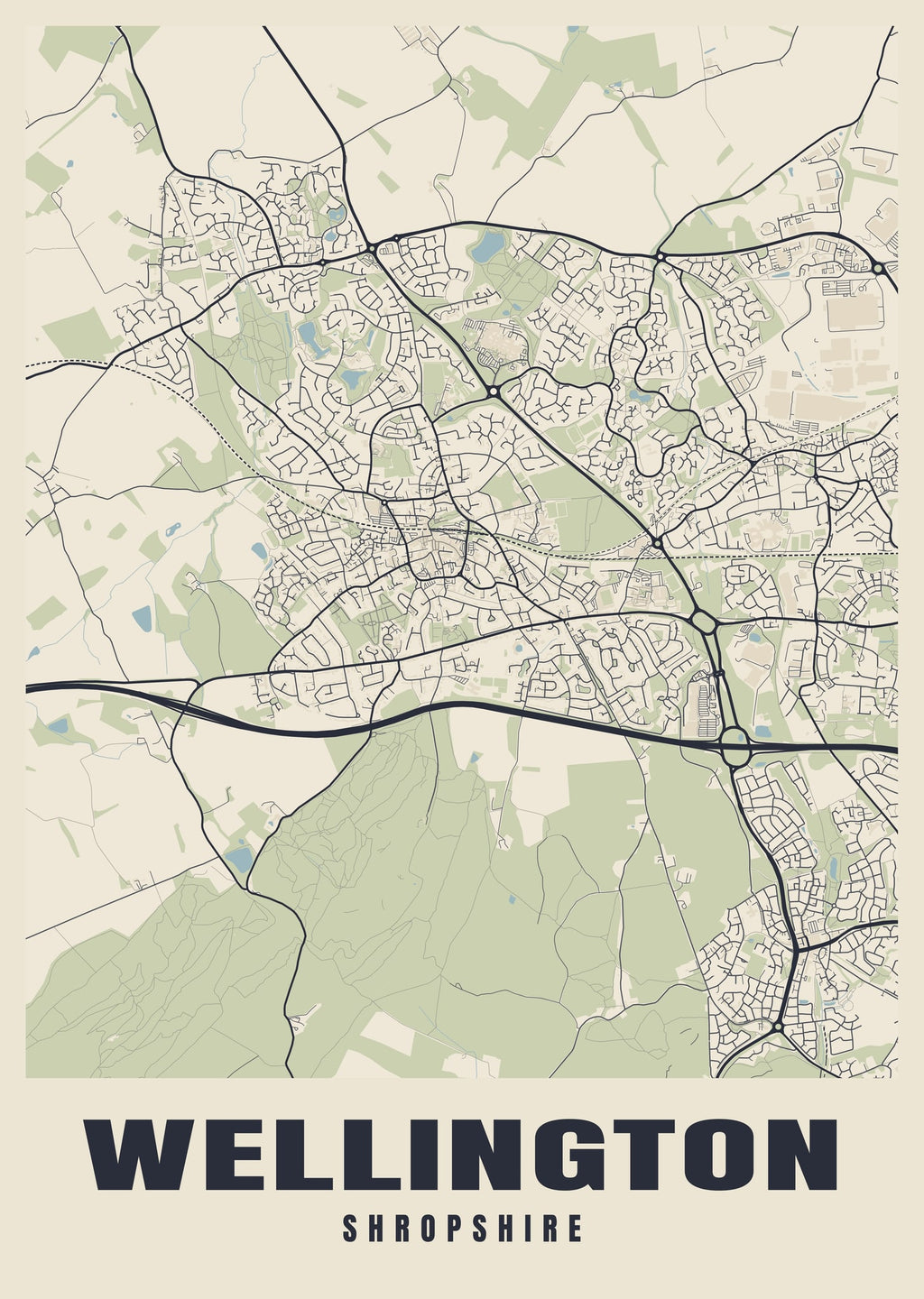 Street map poster of Wellington, Shropshire