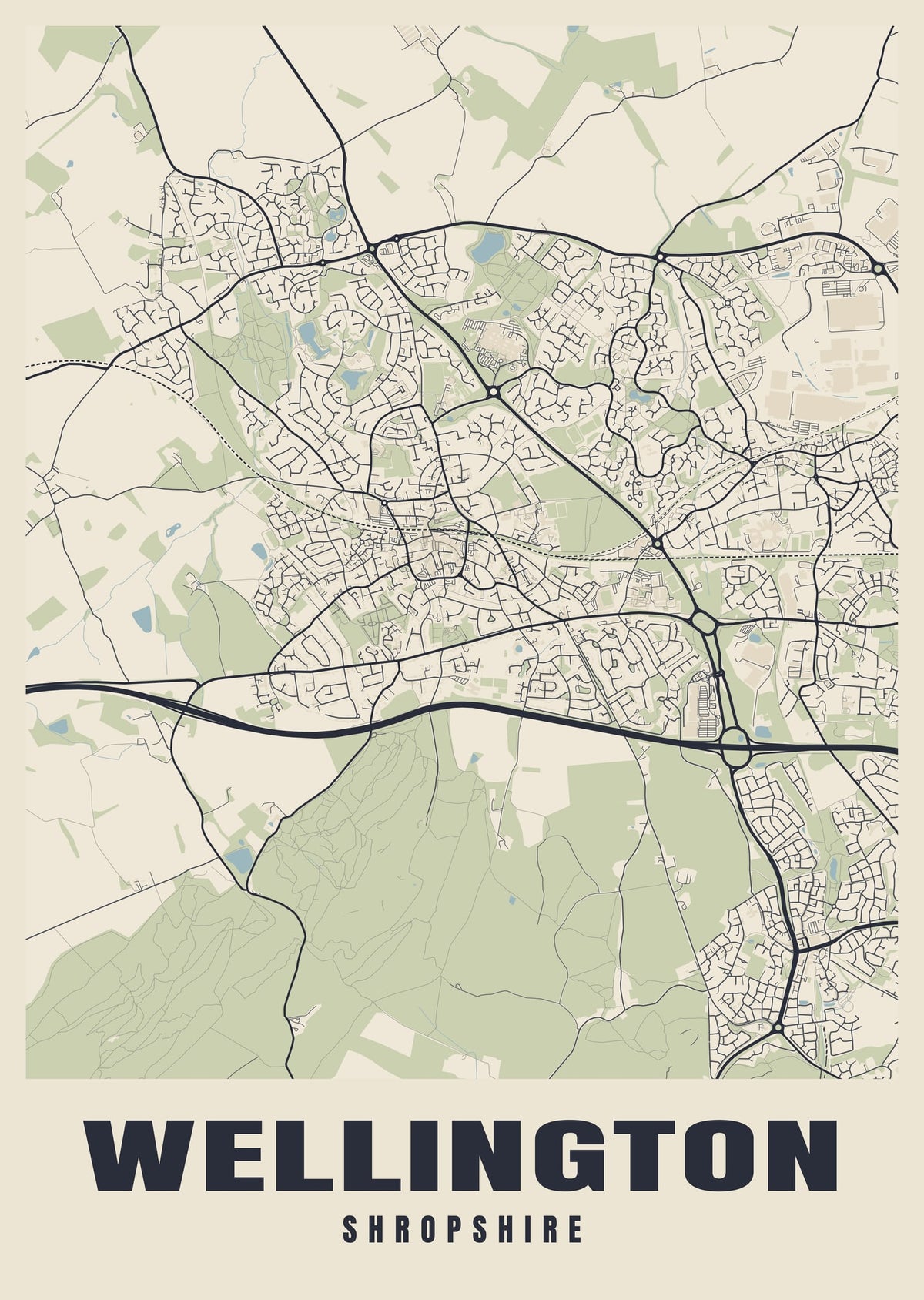 Street map poster of Wellington, Shropshire