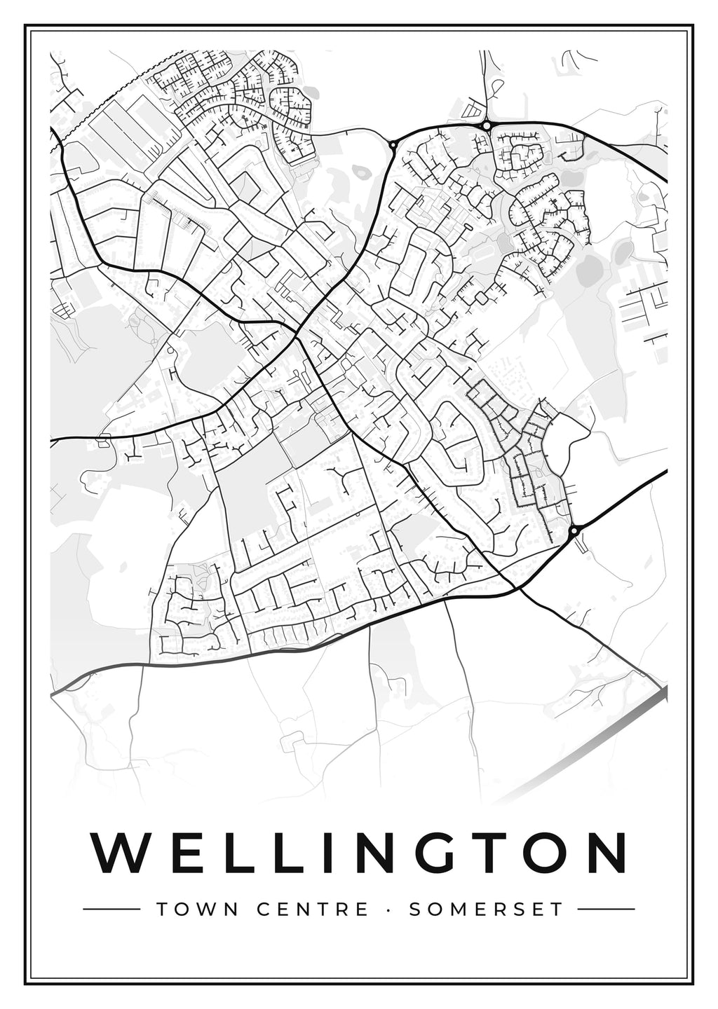 Street map poster of Wellington town centre, Somerset