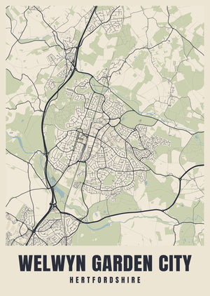 Welwyn Garden City Street Map Poster