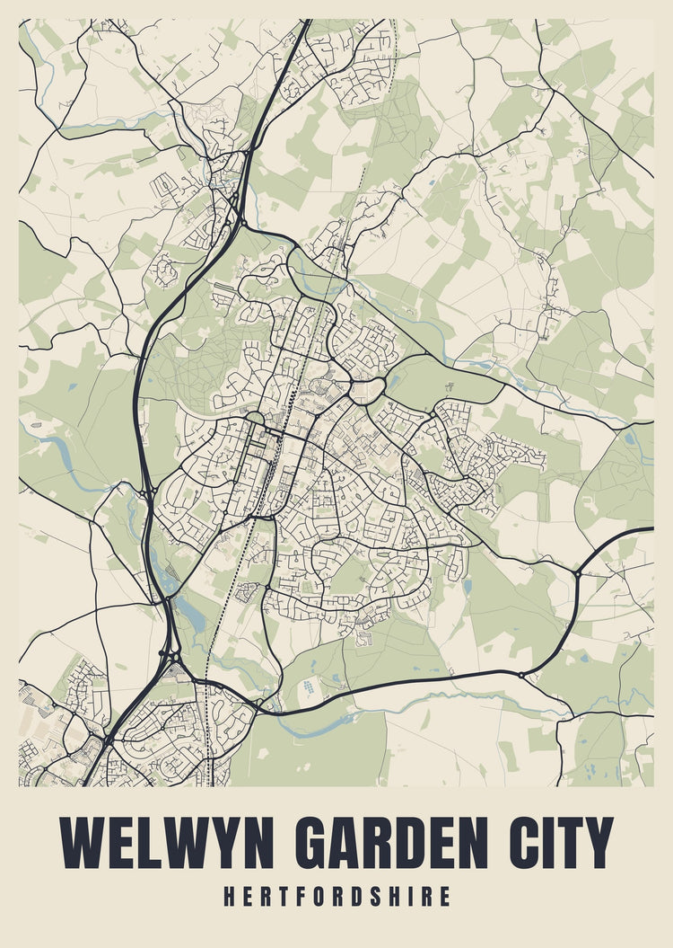 Welwyn Garden City Street Map Poster