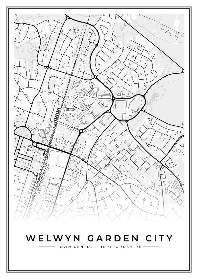 Welwyn Garden City Town Centre Street Map Poster
