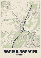 Street map poster of Welwyn, Hertfordshire