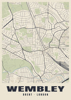 Heritage street map poster of Wembley, Brent, London