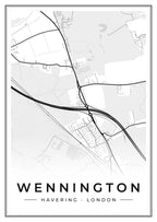 Street map poster of Wennington, Havering, London