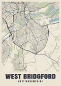 Street map poster of West Bridgford, Nottinghamshire